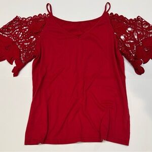 Amazon Red Lace Sleeve Women's Top